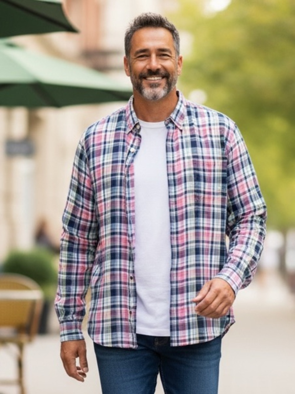TOMMY BAHAMA Men’s XXL Blue Pink Plaid LINEN Shirt